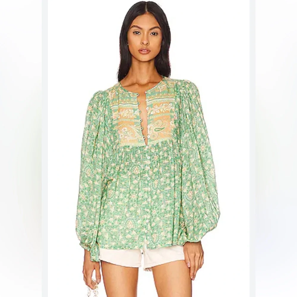 Spell & The Gypsy Collective Emerald Madame Peacock Floral Boho Blouse - Picture 1 of 8